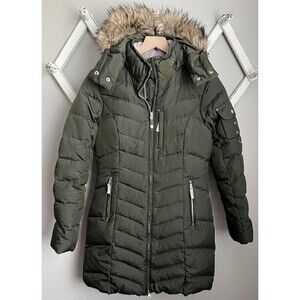 Eddie Bauer Women’s S 650-Fill Down Parka Jacket Faux Fur Trim - Green